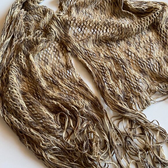 Missoni Style Scarf Beige Taupe Brown Design Loose Knit Women Designer Shawl - Picture 9 of 9